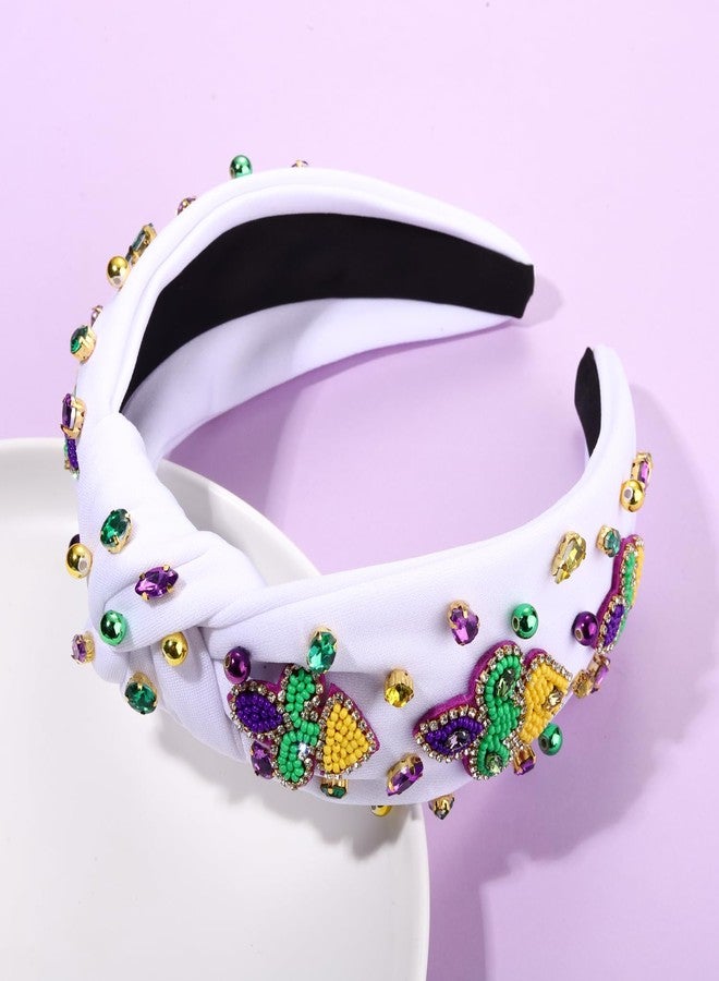MOLOCH Mardi Gras Headband Carnival Hair Accessories for Women Beaded Fleur De Lis Knotted Headband Purple Green Gold Crystal Jeweled Hairband Mardi Gras Parade Party Gifts - Image 5
